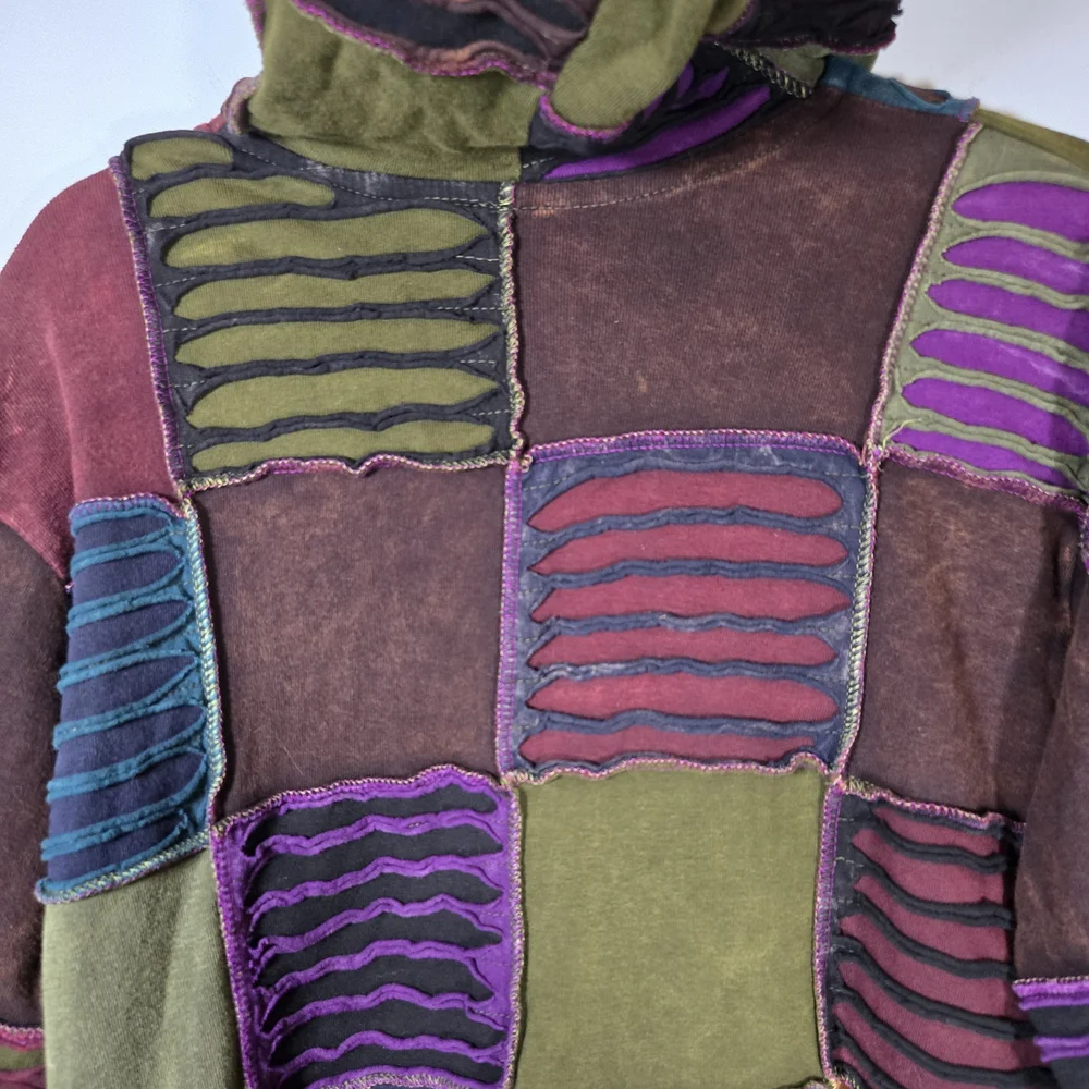 Bohemian Patchwork Zip Hoodie Jacket Made in‎ Nepal 100% Cotton XL